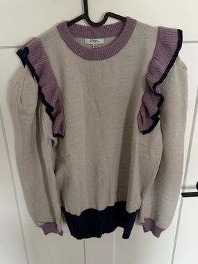 Polagram Cream Sweater with Lavender and Navy Ruffle Trim